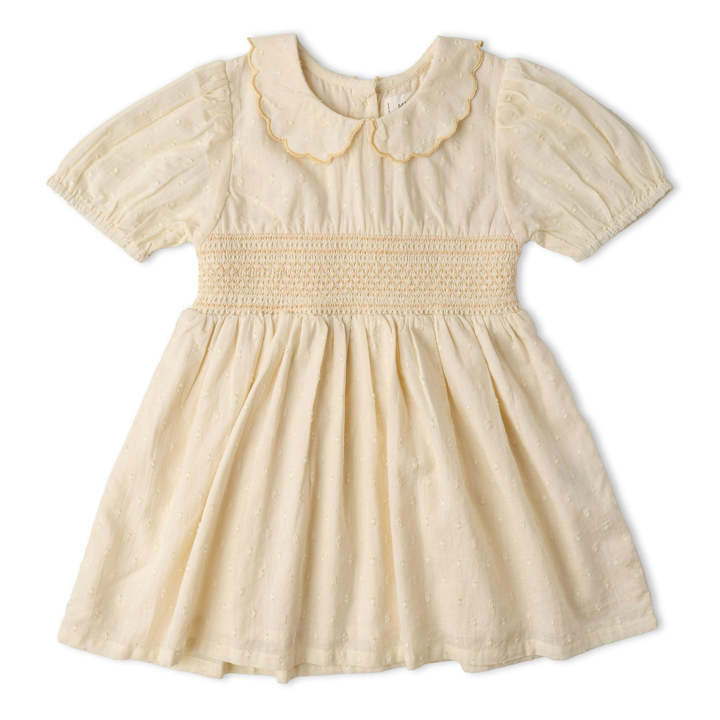 Organic Smocked Collar Dress - Butter Yellow