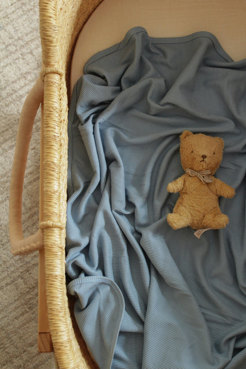 Waffle Knit Receiving Blanket - Dusty Blue