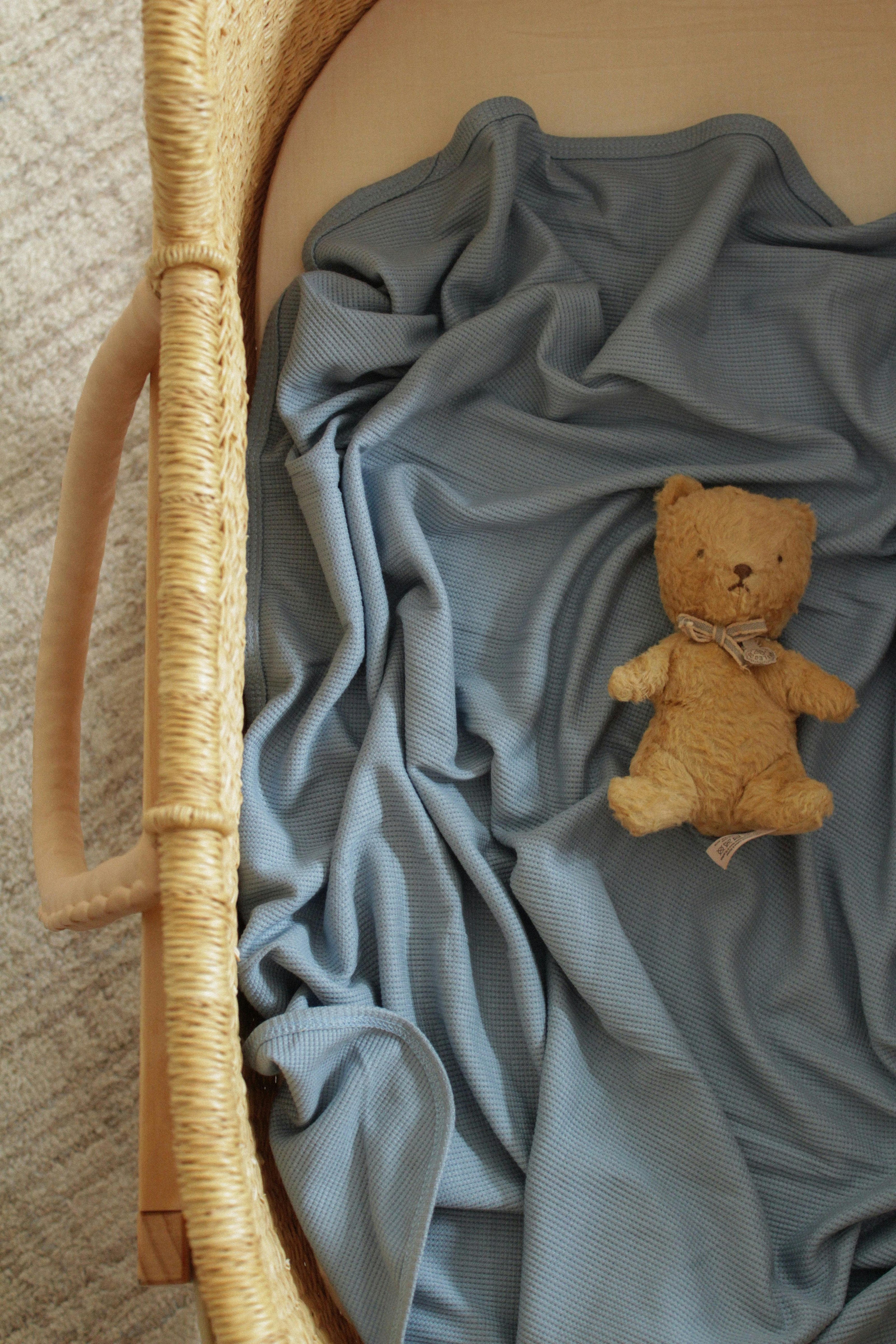 Waffle Knit Receiving Blanket - Dusty Blue