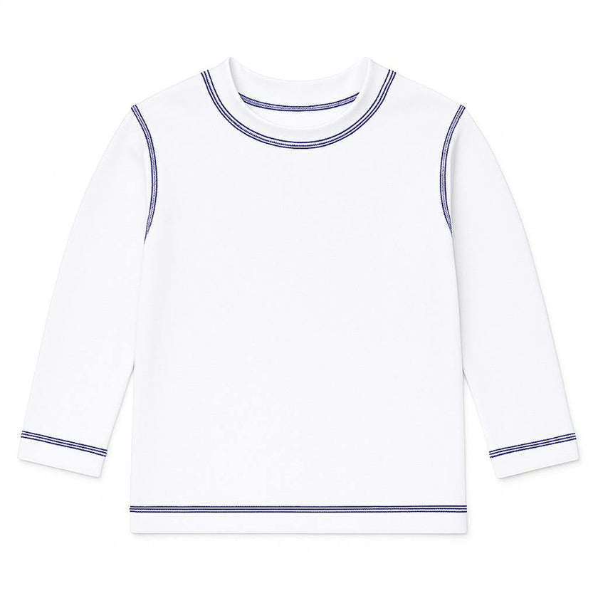 White Long Sleeve Rashguard With Navy Stitching