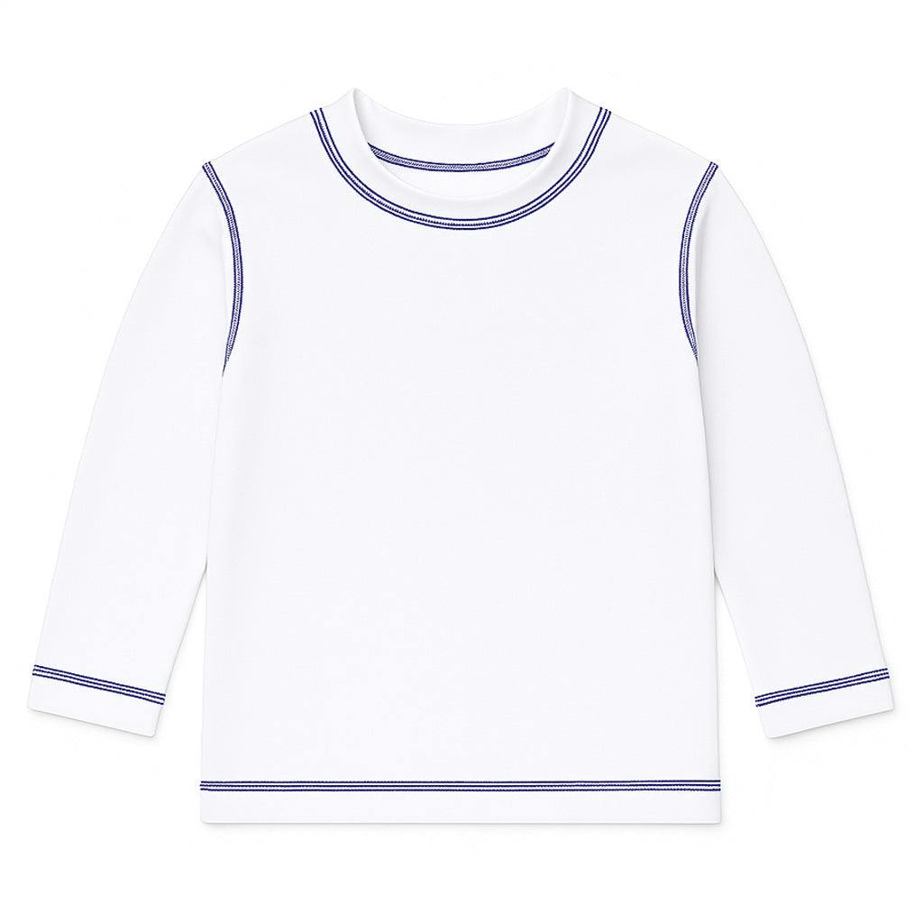 White Long Sleeve Rashguard With Navy Stitching