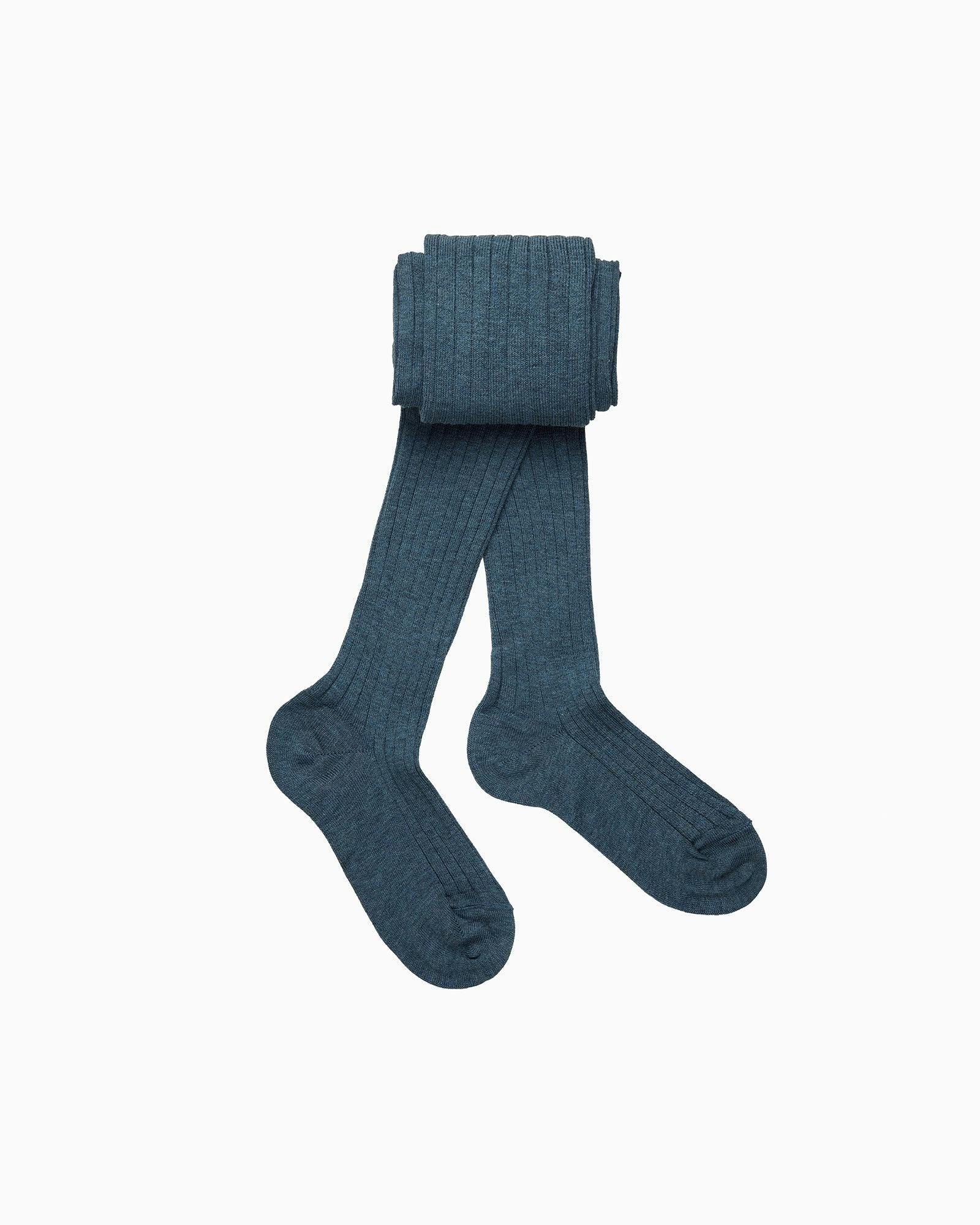 Baby Ribbed Tights in Denim Blue