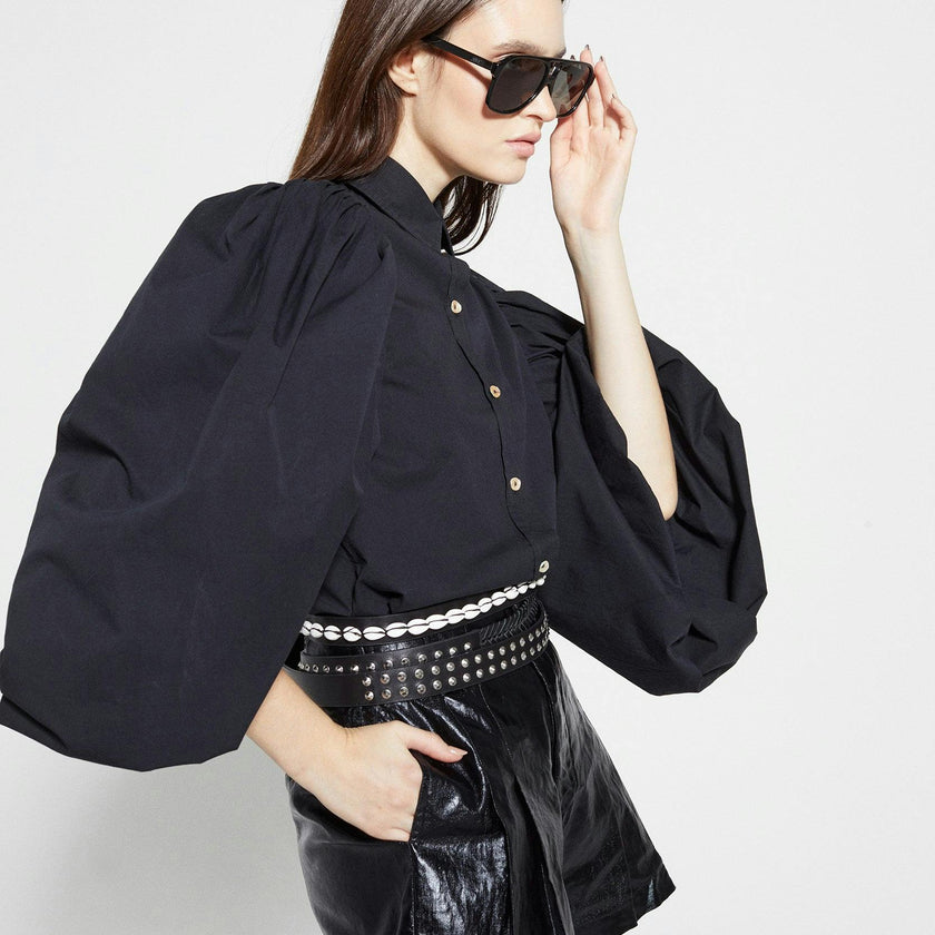 Frida Metallic Linen Shorts - Black