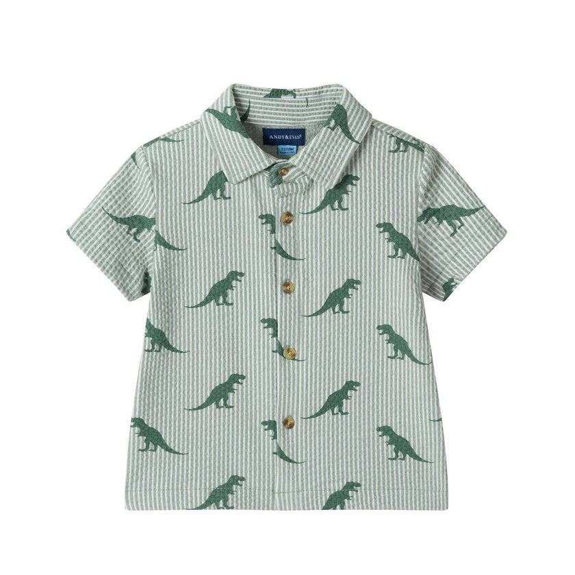 Infant Boys Short Sleeve Cabana Set | Green Stripe Dino