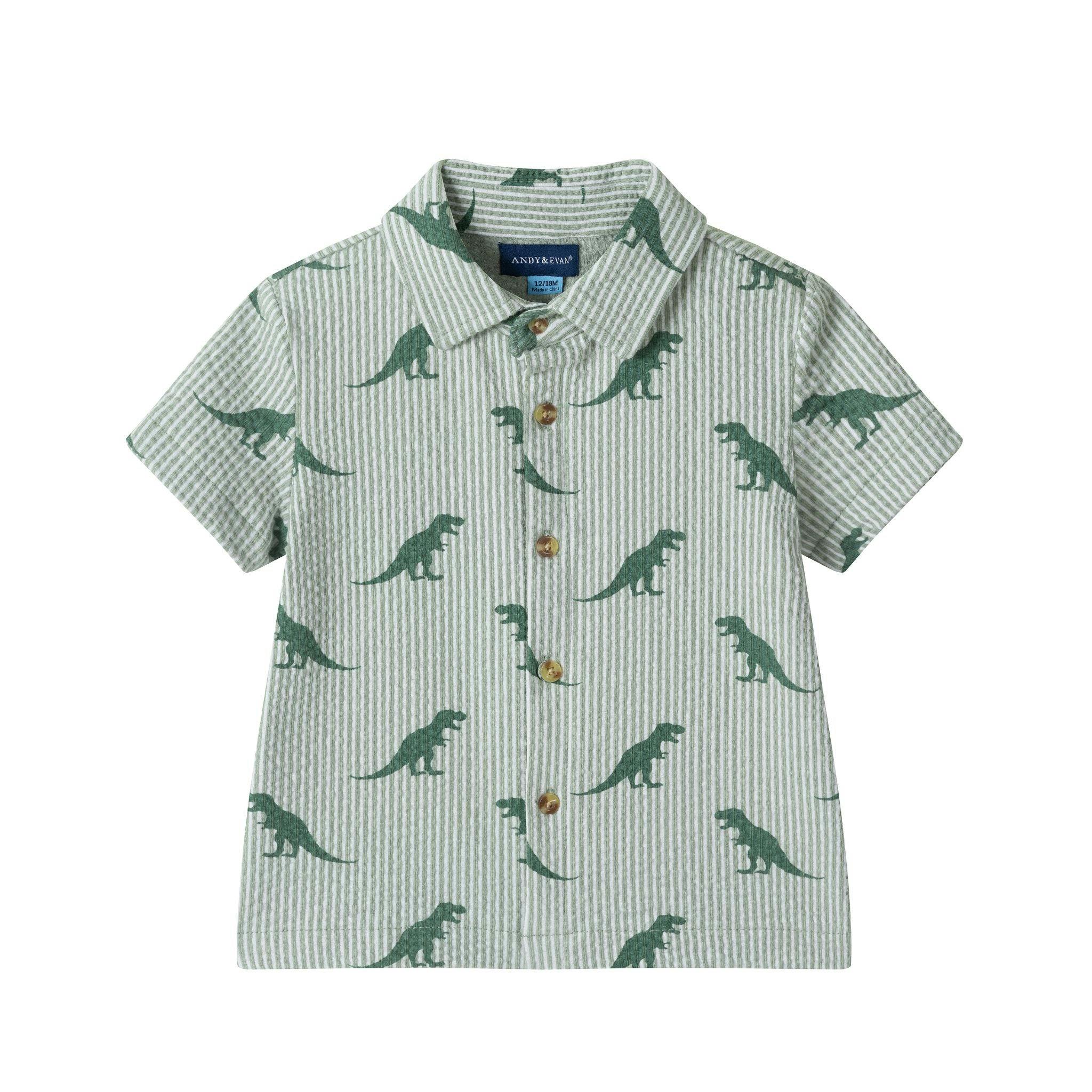 Infant Boys Short Sleeve Cabana Set | Green Stripe Dino