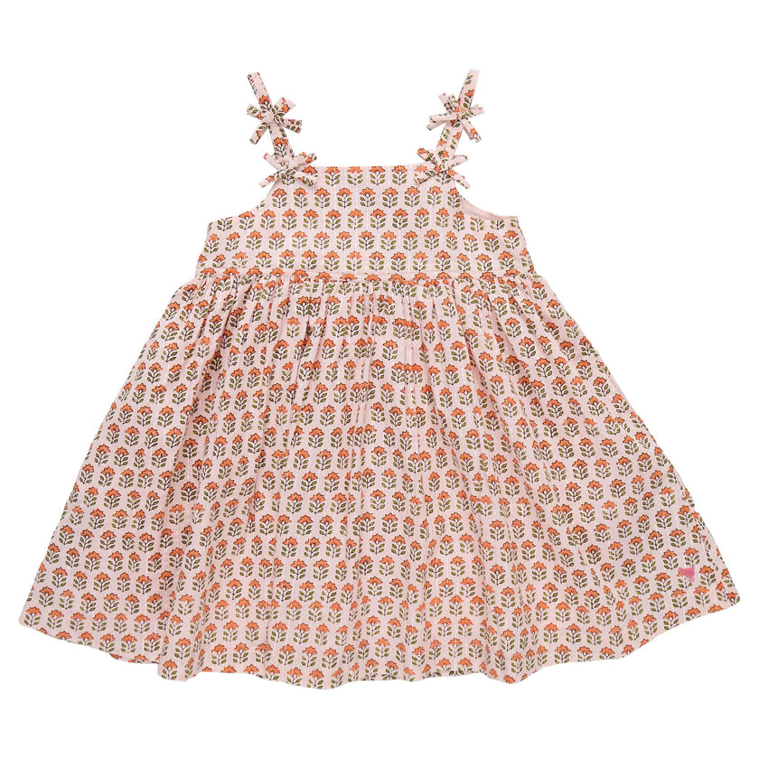 Girls Tia Dress - Pink Prairie Block Print