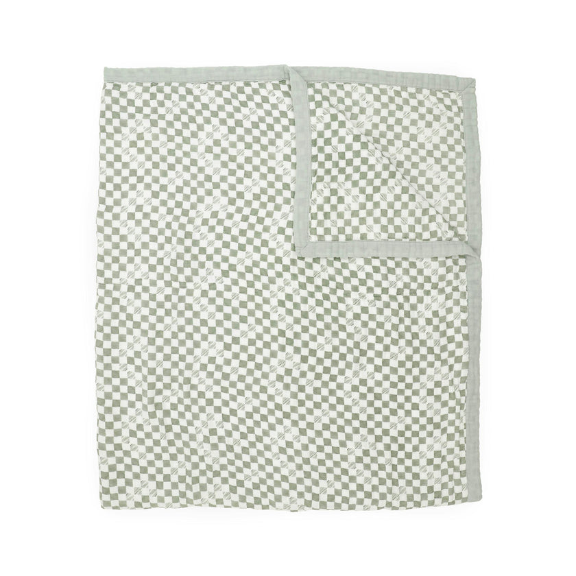 Organic Cotton Muslin Quilted Throw - Green Checker