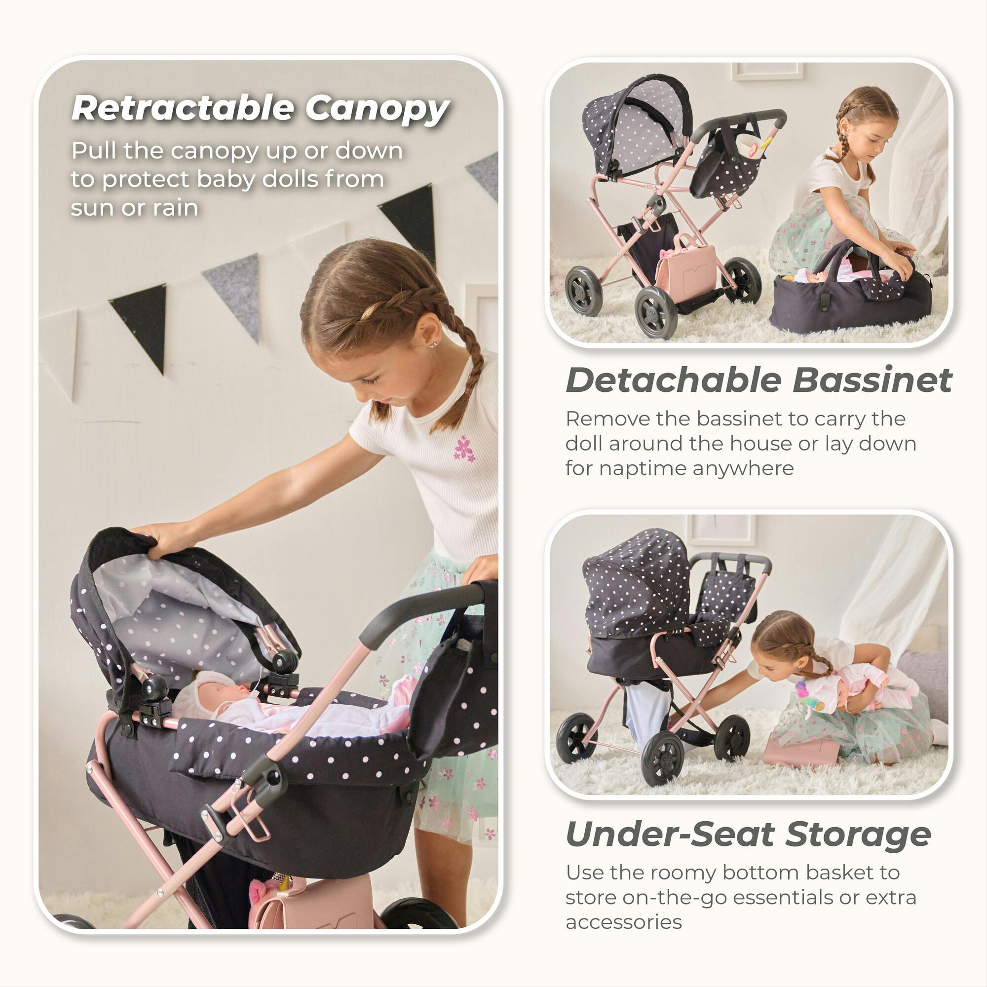 Olivia's Little World Pin Up Doll Classic Stroller with Removable Bassinet