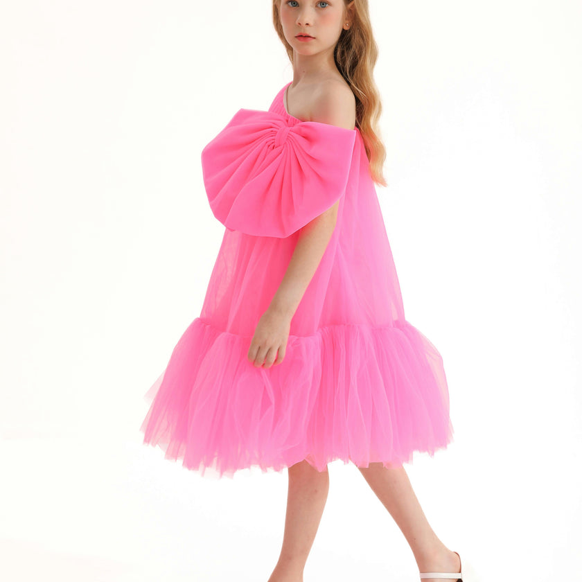 Pink Maggi Neon Bow Tulle Dress
