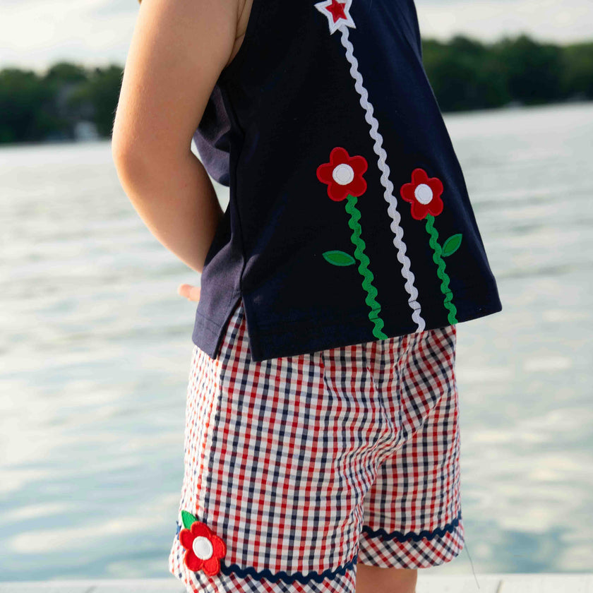 Knit Top With Ric Rac, Flowers & Star