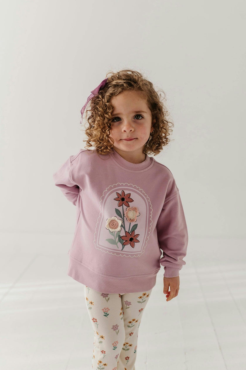 Girls Boxy Sweatshirt in Crochet Flower