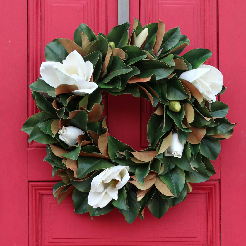 Classic Real Touch White Magnolia All Seasons Front Door Wreath  24"