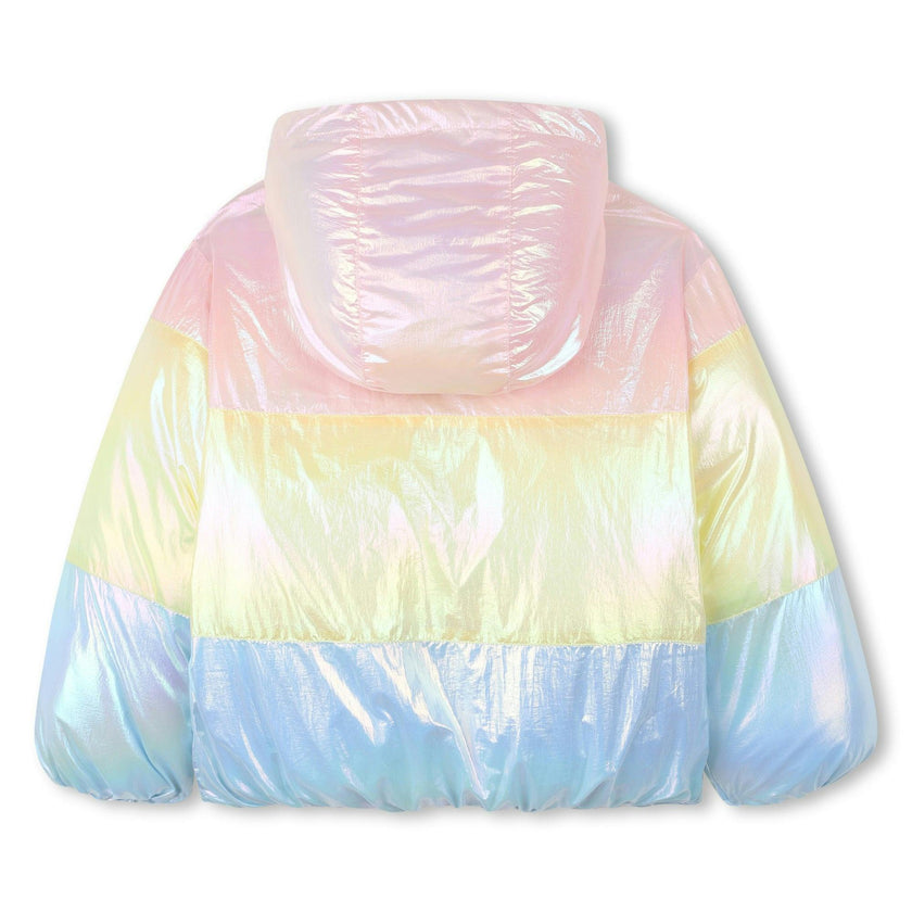Tricolor hooded down jacket