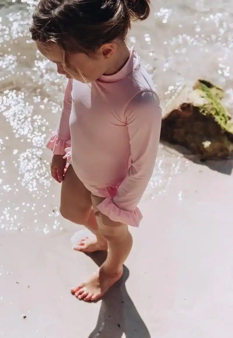 Baby Girl Anti-UV Swimsuit, Pale Pink Long Sleeves| BORA BORA BEBE