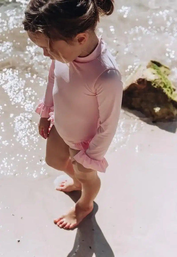 Baby Girl Anti-UV Swimsuit, Pale Pink Long Sleeves| BORA BORA BEBE