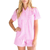 Women's Hepburn Gingham Pink Short PJ Set - Organic Cotton Poplin