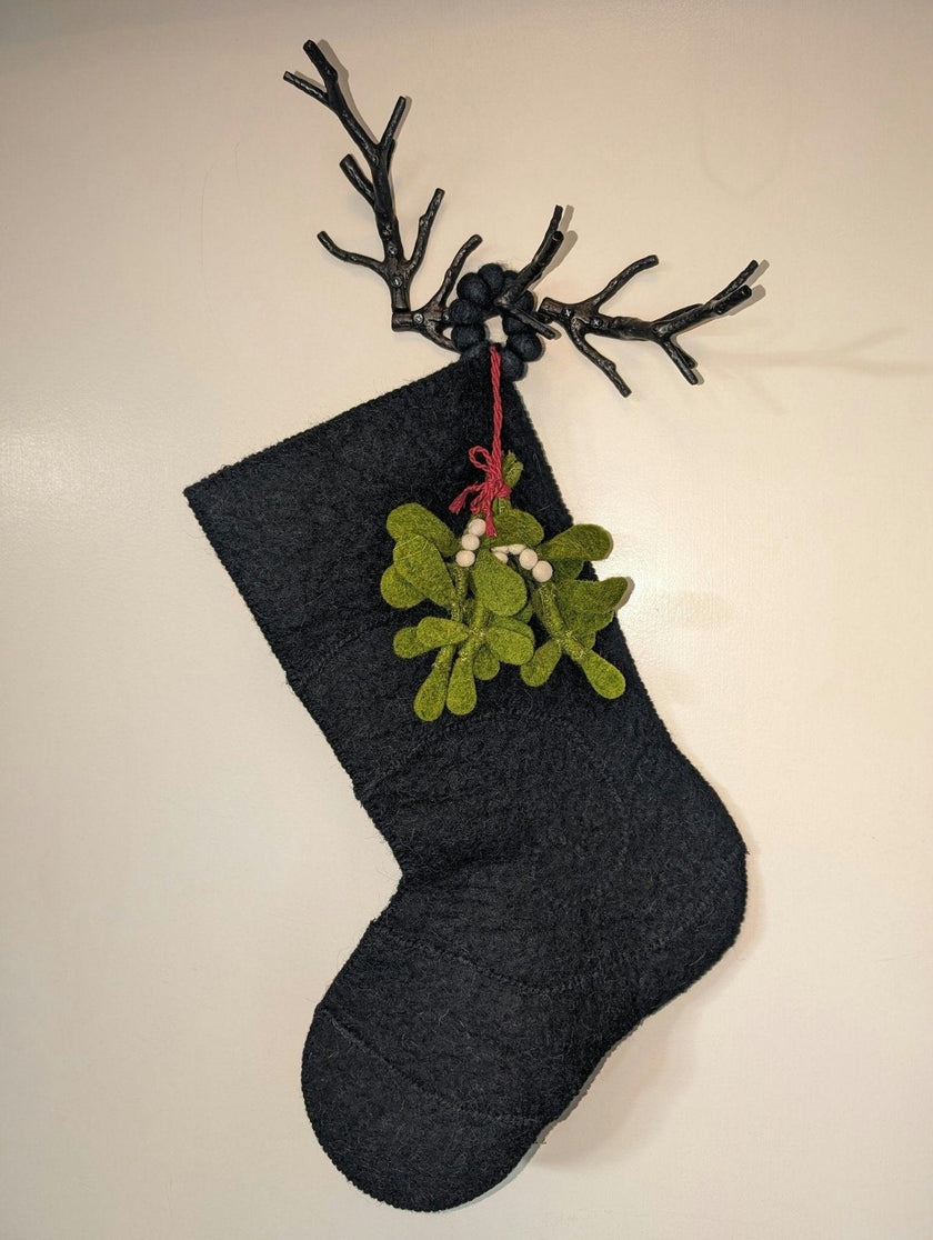 Mistletoe Cream Christmas Stocking Hand Felted Wool