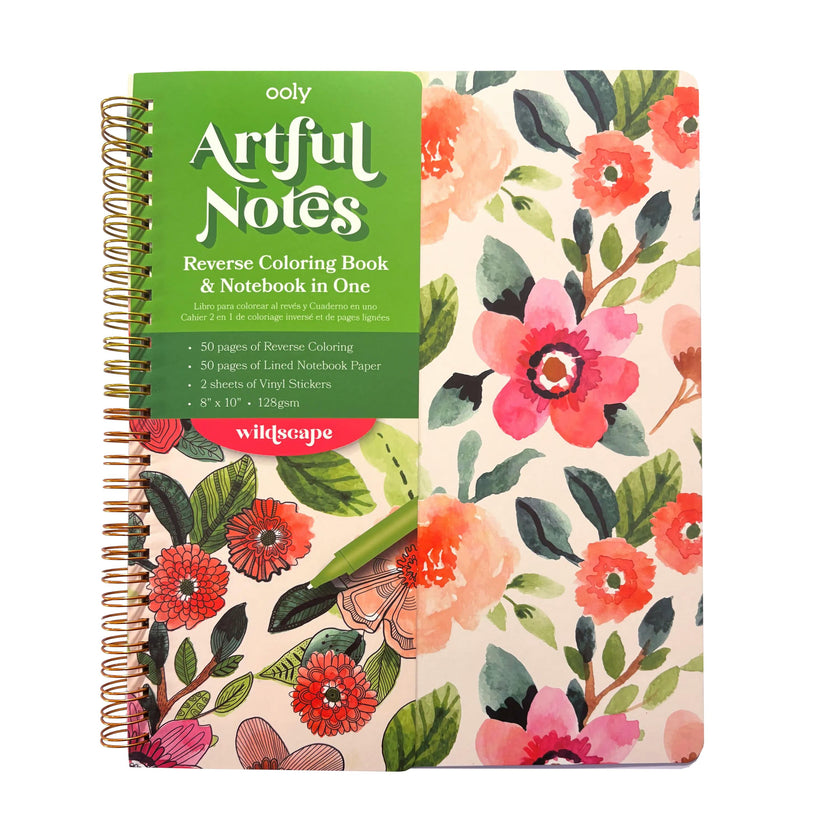 Artful Notes Reverse Coloring Notebook - Wildscape - 100 Pages 2 Sticker Sheets