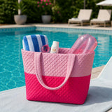 Newport Two-Tone Quilted Tote Bag with Zipper Closure - Pink/Peach