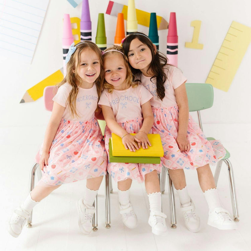 Back To School Trellis First Grade Short Sleeve Tutu Dress