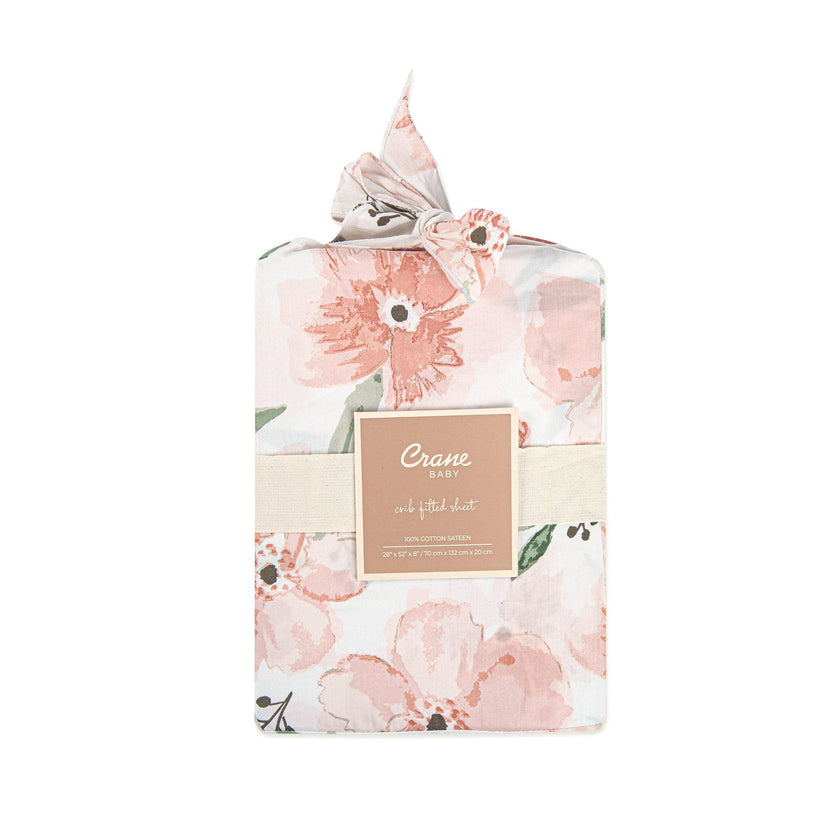 Parker Pink Floral Cotton Fitted Crib Sheet