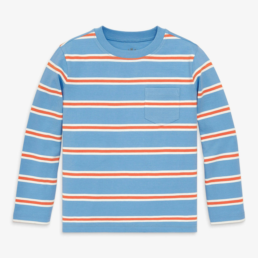 Kids long sleeve pocket tee in varsity stripe