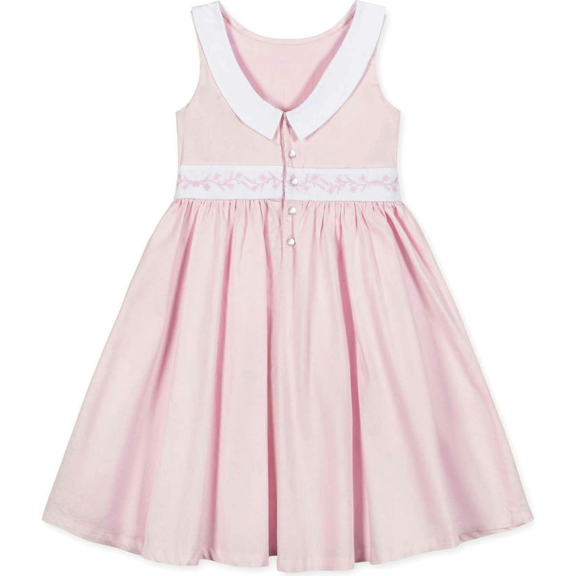 Organic Round Collar Sateen Party Dress with Embroidered Sash