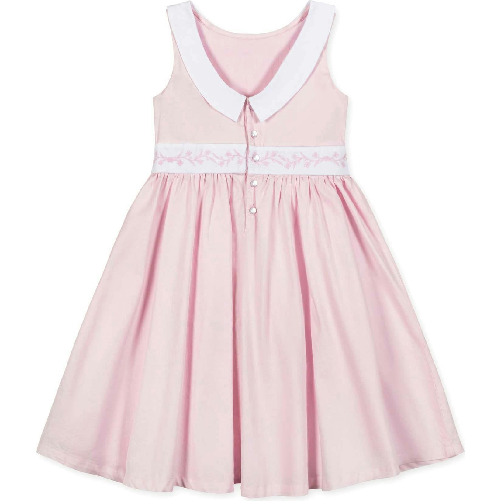 Organic Round Collar Sateen Party Dress with Embroidered Sash