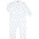 Blue Puppy Love Print Romper long sleeve
