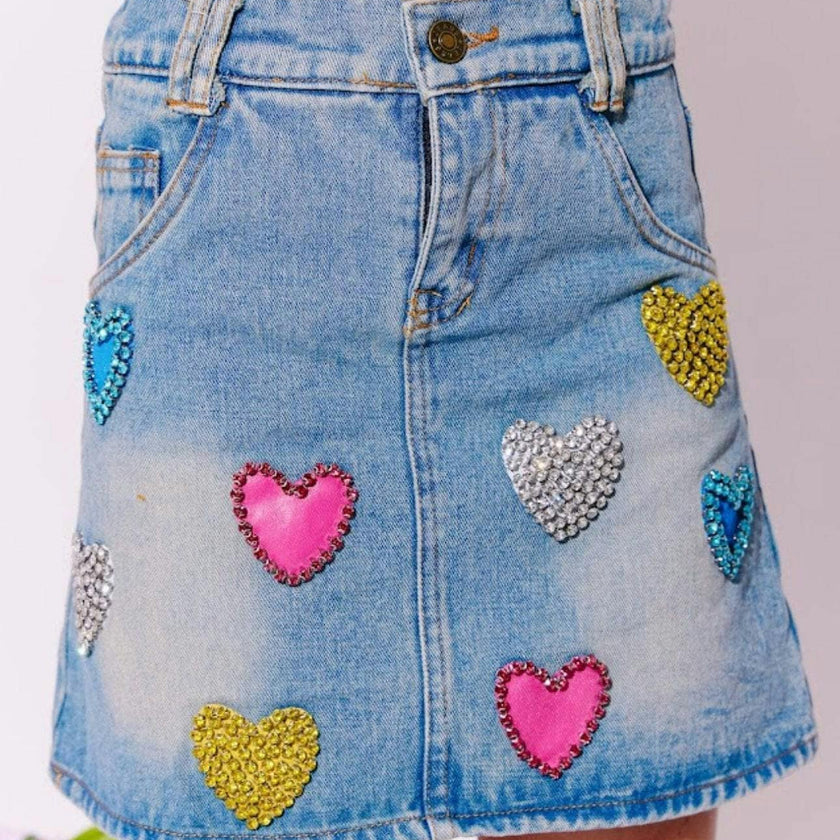 Women's Sparkle Heart Denim Skirt