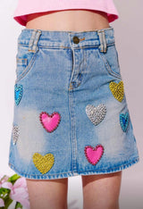 Women's Sparkle Heart Denim Skirt