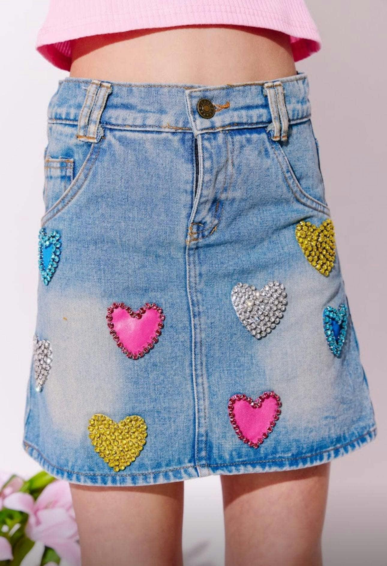 Women's Sparkle Heart Denim Skirt