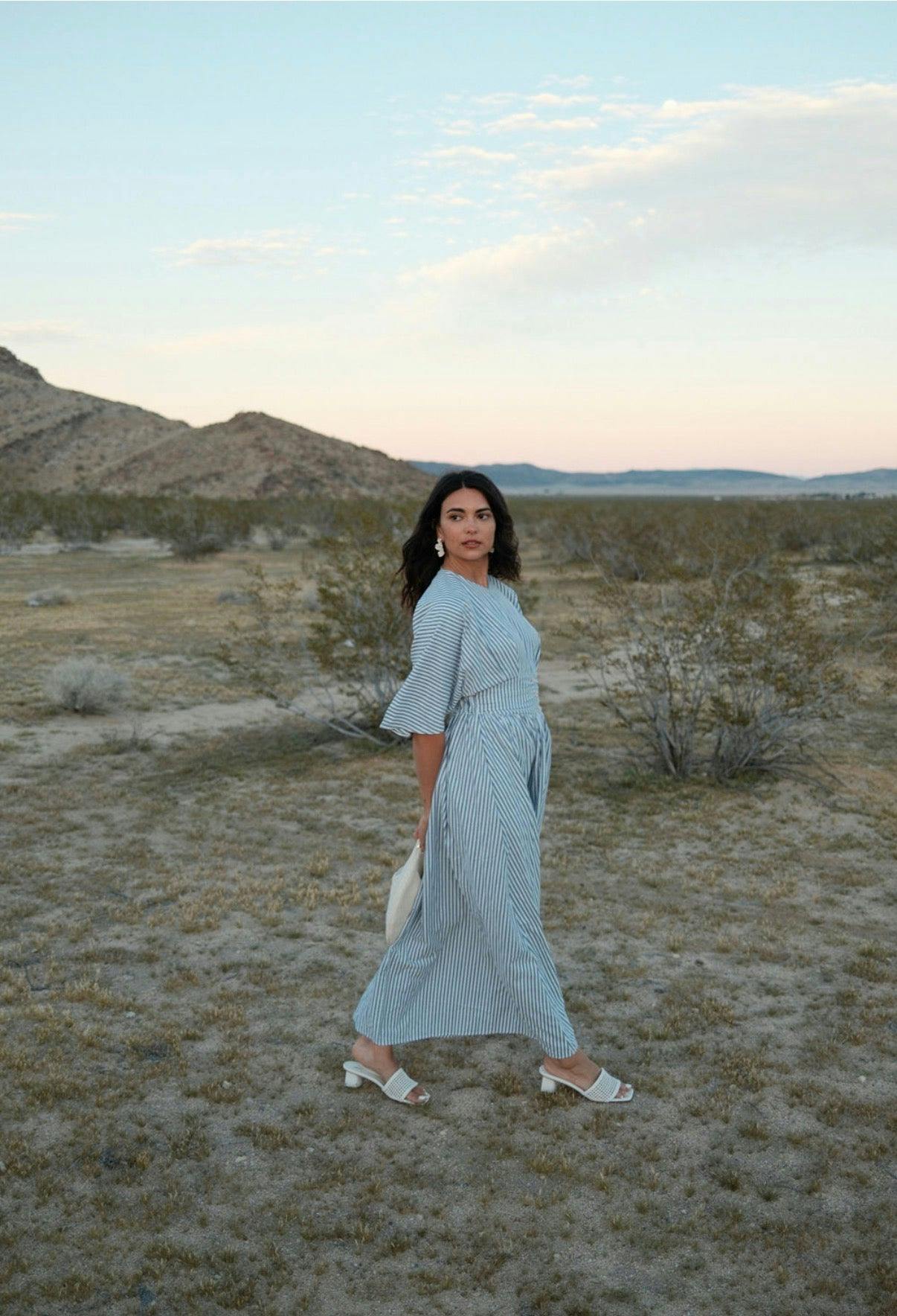 STRIPED BAT-SLEEVE DRESS