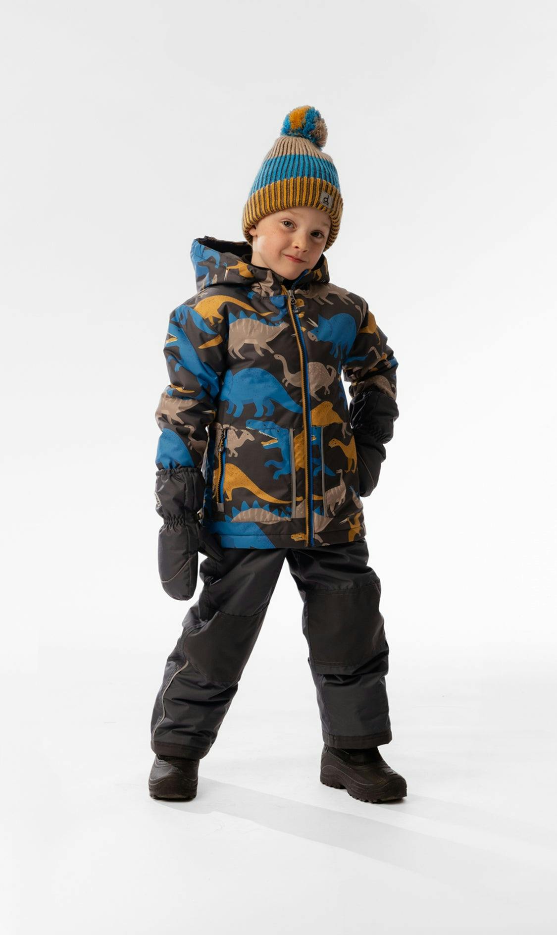 Light Weight Two Piece Chill Snowsuit Grey And Blue Dinosaur Print