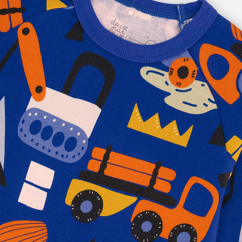 Organic Cotton Two Piece Pajama Set Blue Truck Print