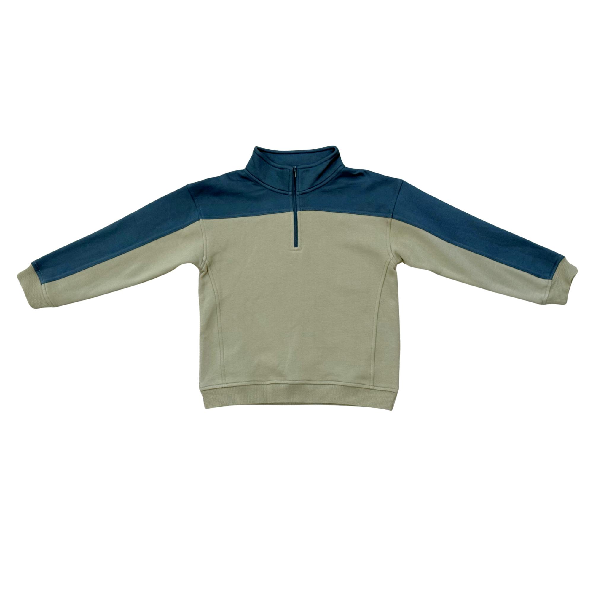 Boys Zip Front Oversized Sweatshirt in Shadow Green