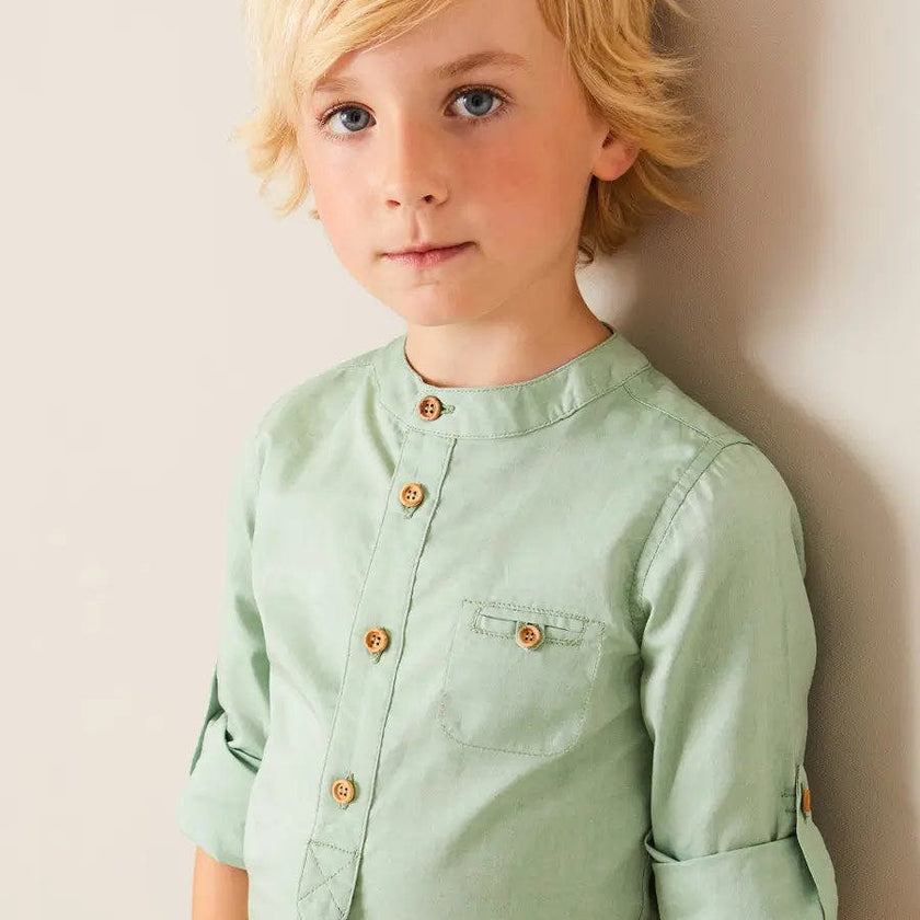 Plain Mao Collar Long Sleeve Shirt in Green (12mths-10yrs)