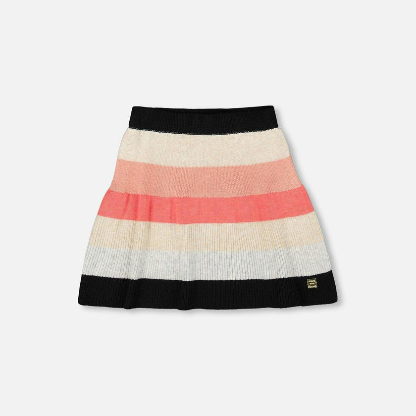 Striped Knit Skirt Beige Black and Pink
