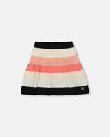 Striped Knit Skirt Beige Black and Pink