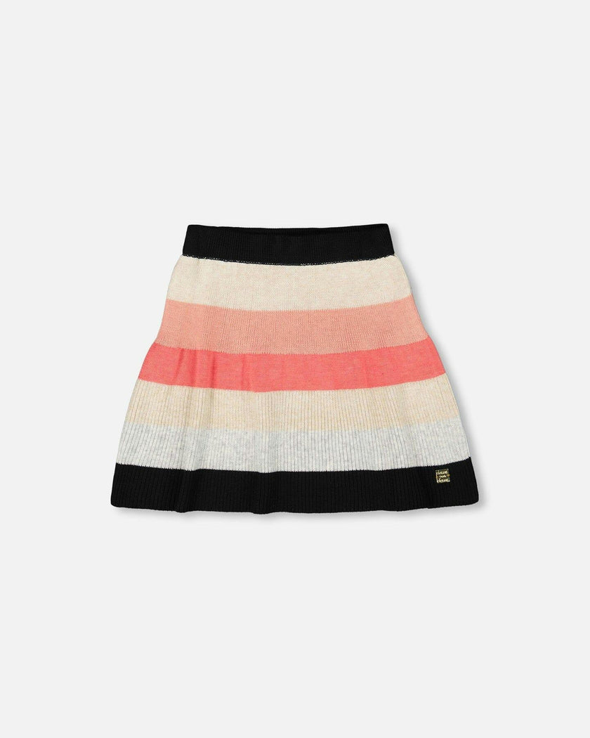 Striped Knit Skirt Beige Black and Pink