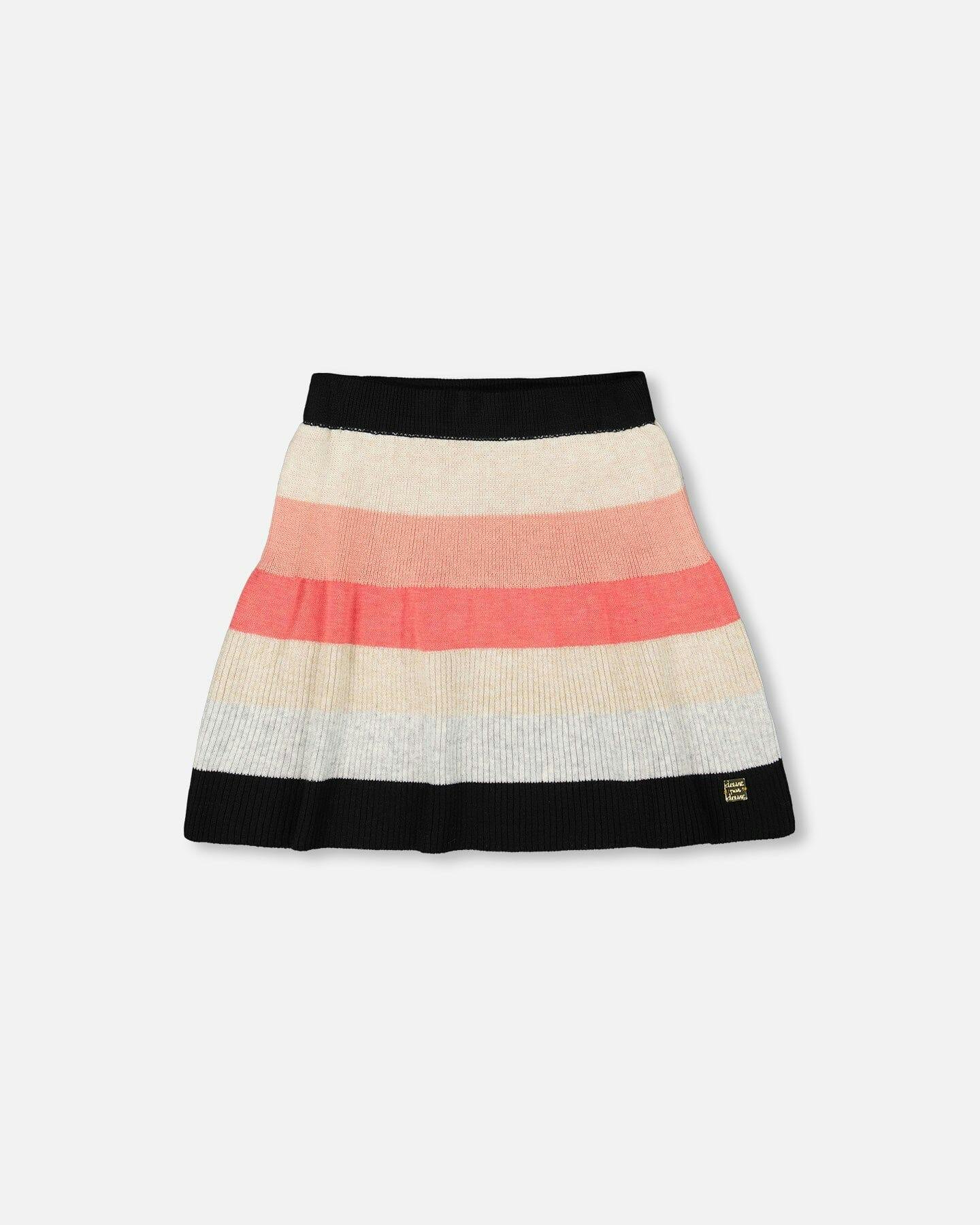 Striped Knit Skirt Beige Black and Pink