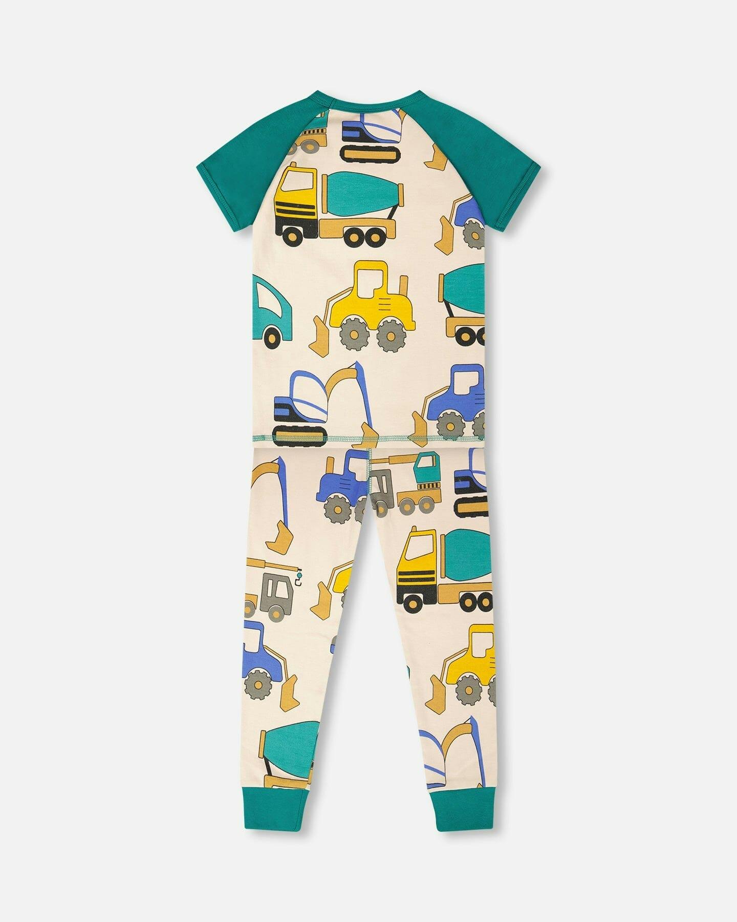 Organic Cotton Two-Piece Pyjama Set Beige Truck Print