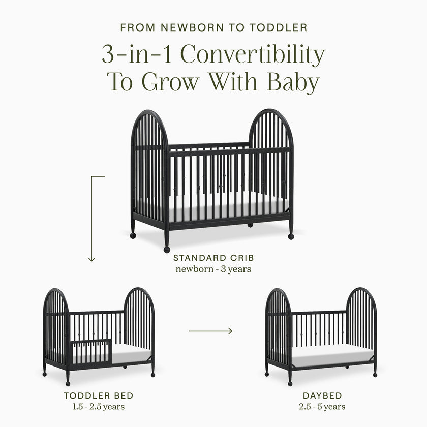 Alouette 3-in-1 Convertible Spindle Crib in Archival Black