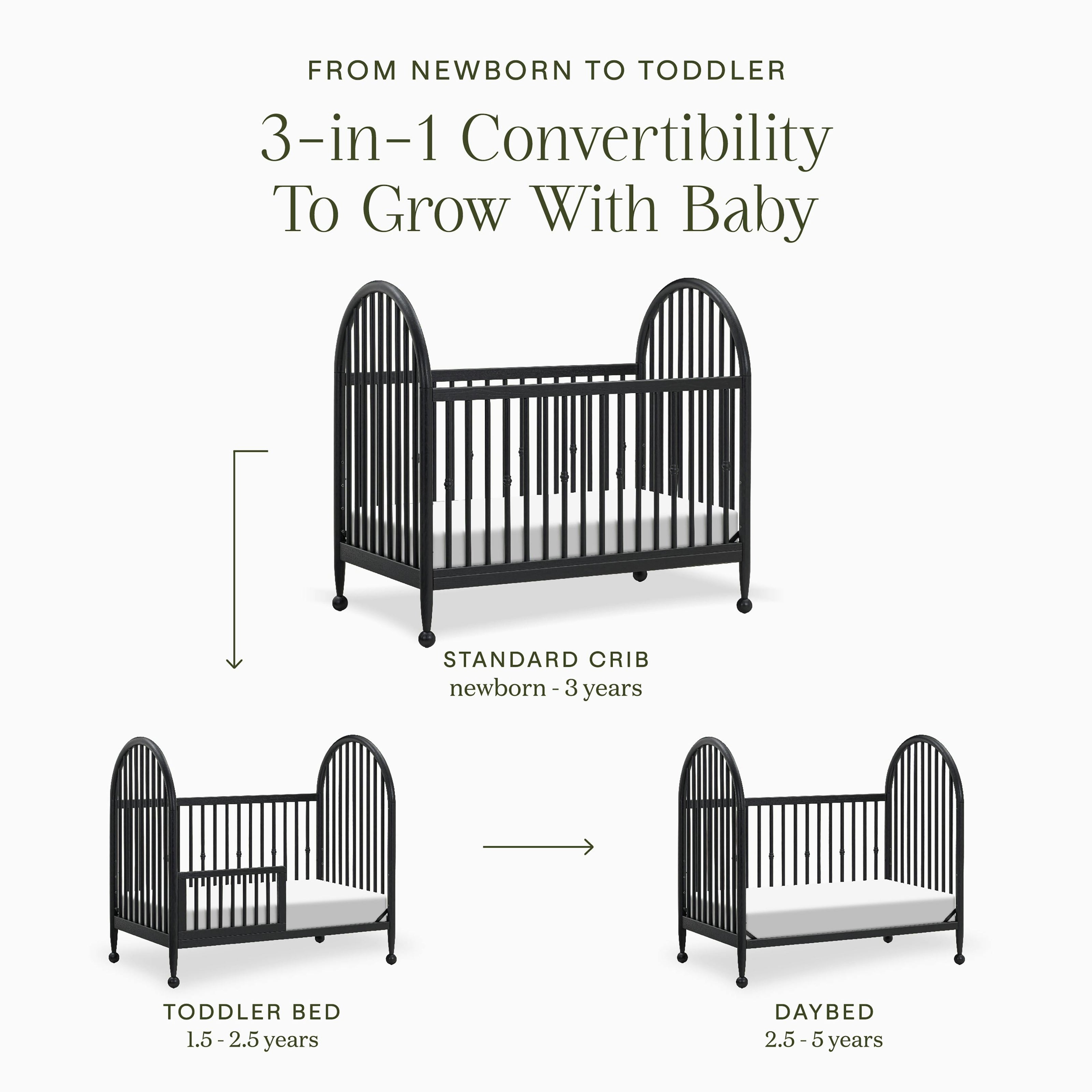 Alouette 3-in-1 Convertible Spindle Crib in Archival Black