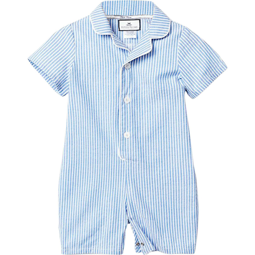 Baby's Twill Summer Romper in French Blue Heritage Stripe