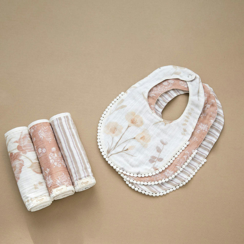 Violet Floral Cotton Burp Cloth (Set of 3)