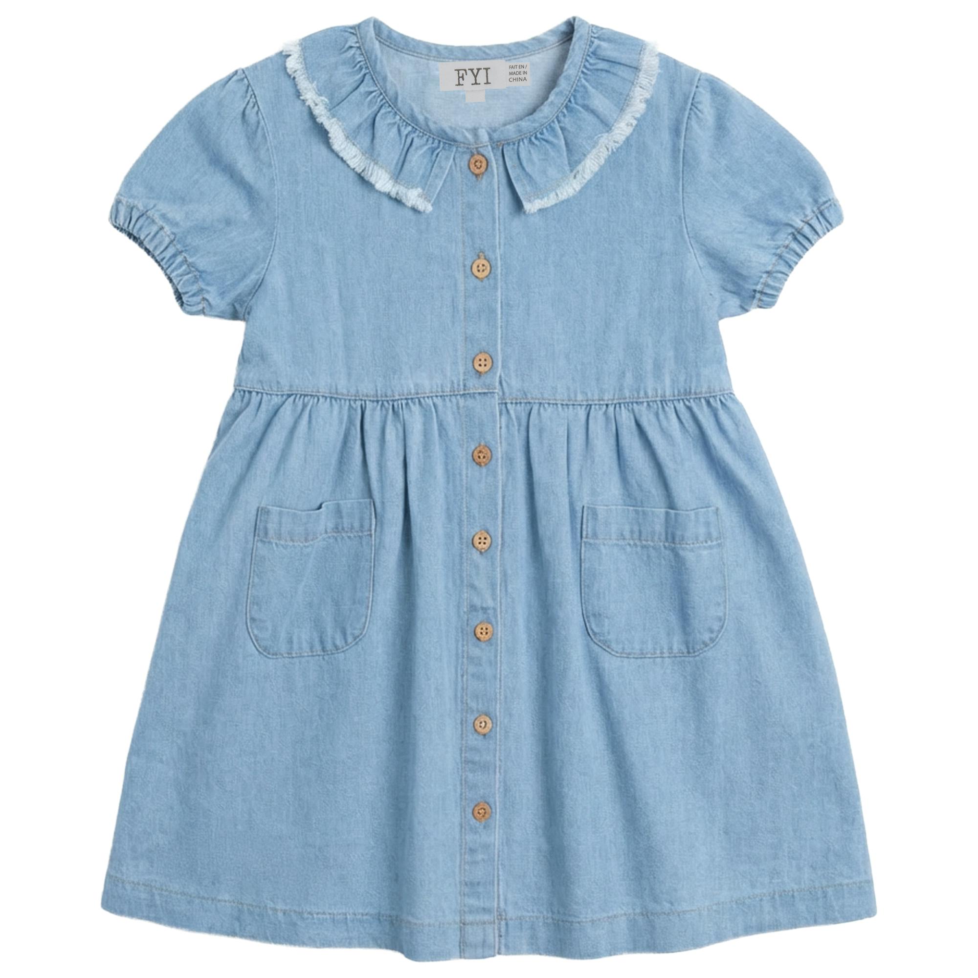 Woven Denim Rope Tape Trim Dress