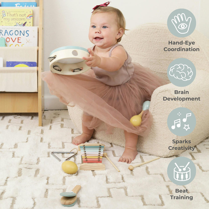 Fun Musical Instruments for Toddlers - Wooden Montessori Toy Gift for Babies & Kids 1-3 - Explore Sounds Through Play - Incl. Xylophone