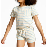 Unisex Cream And Powder Blue Stripe Shorts