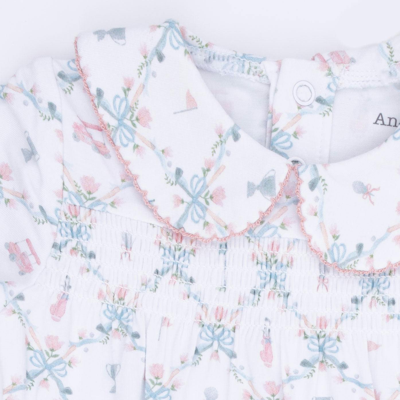 Golf Trellis Pink - Smocked Peter Pan Snap Footie